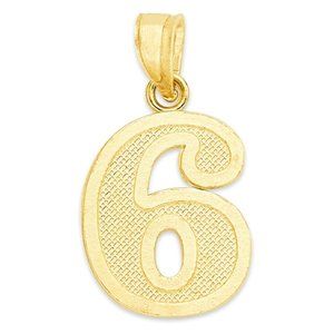 14k Gold Number 6 Pendant, Lucky Number Jewelry